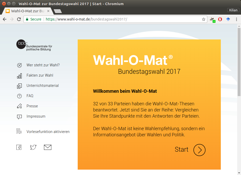 Wahlomat start page in browser